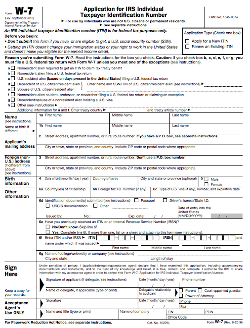 ITIN Application Form (Form W-7) – Meru Accounting